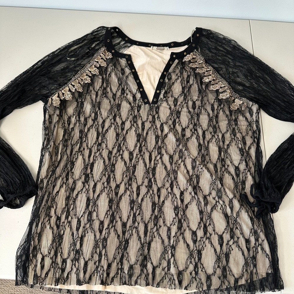 Gimmicks Lace Illusion Grommet Top XL Black Whimsigoth Fairycore - Picture 2 of 16